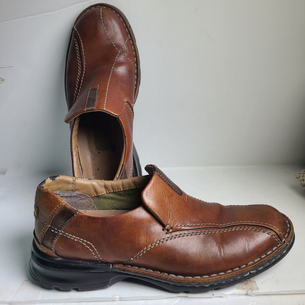 CLARKS Escalade Brown Leather Casual Comfort Dress Loafer Shoes Mens Size 8.5M